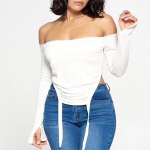 White Off-Shoulder Long Sleeve Top